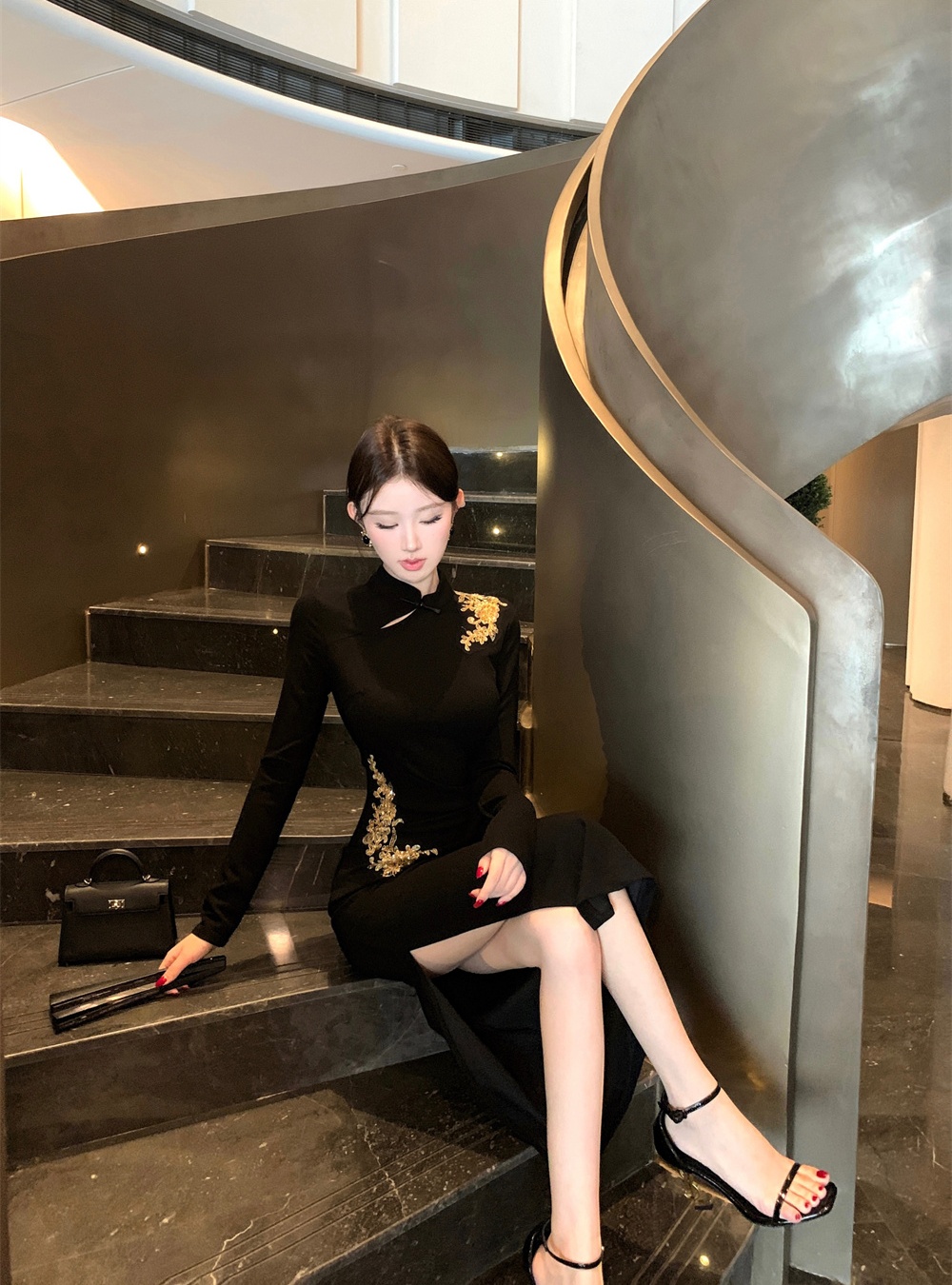 Slim autumn retro split dress