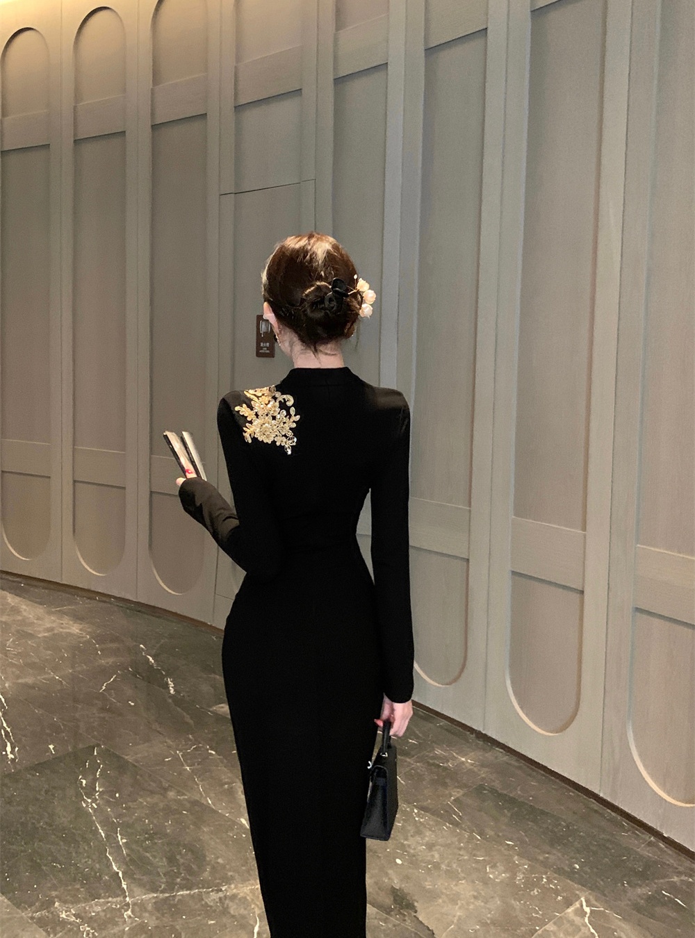 Slim autumn retro split dress