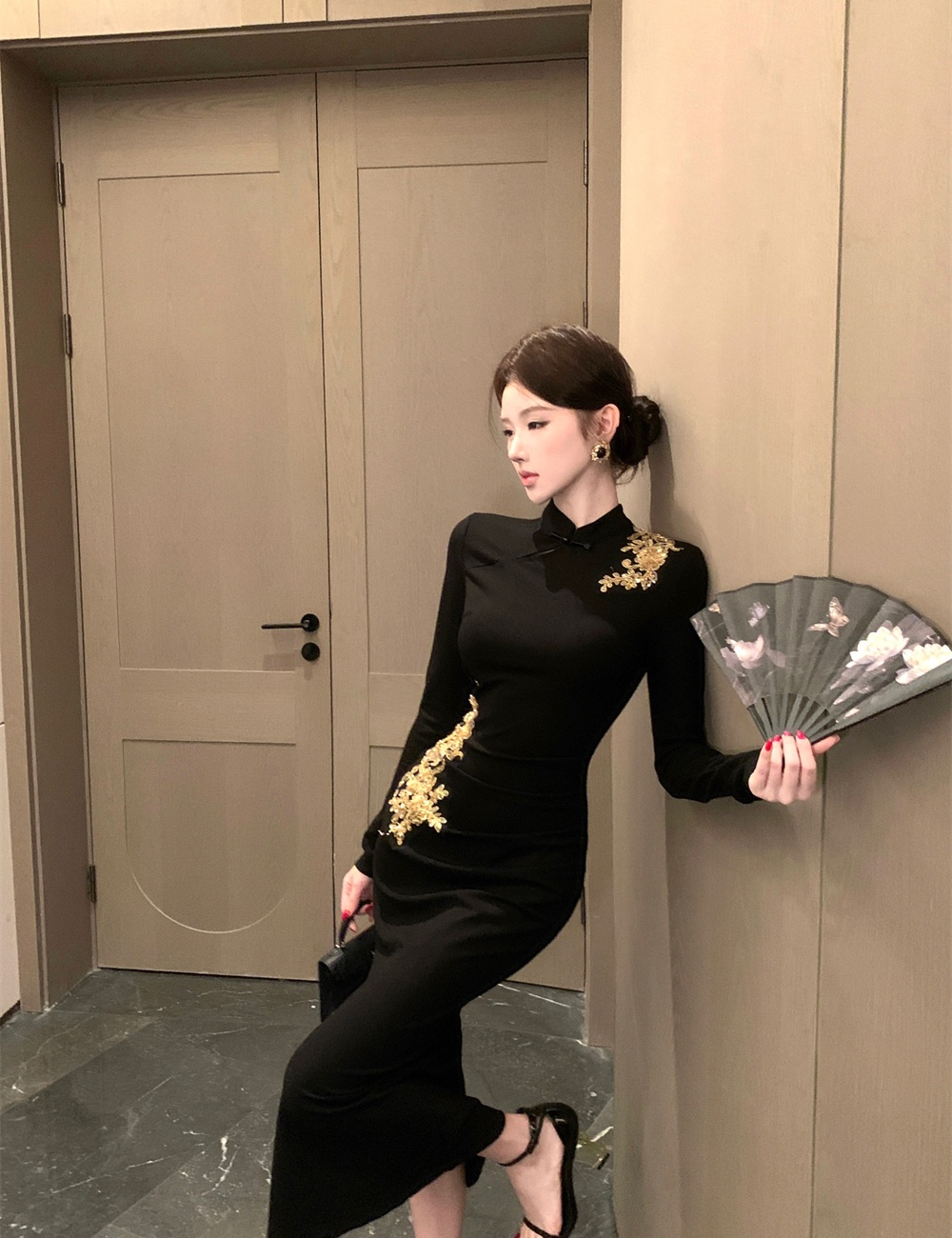 Slim autumn retro split dress