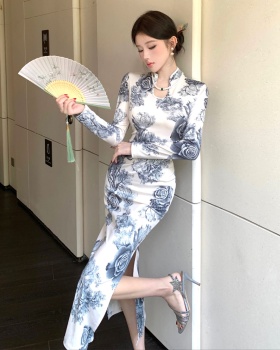 Printing slim autumn dress