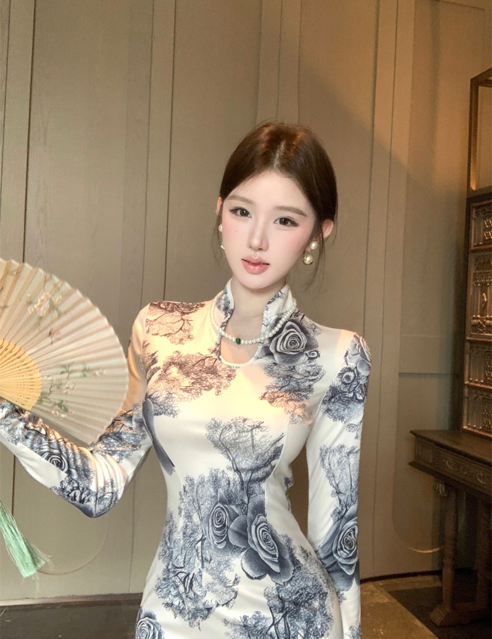 Printing slim autumn dress