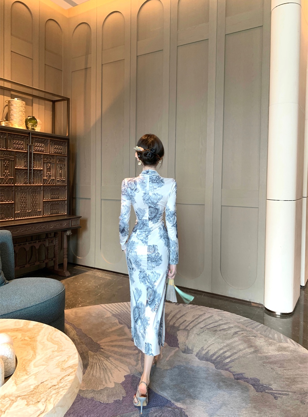 Printing slim autumn dress