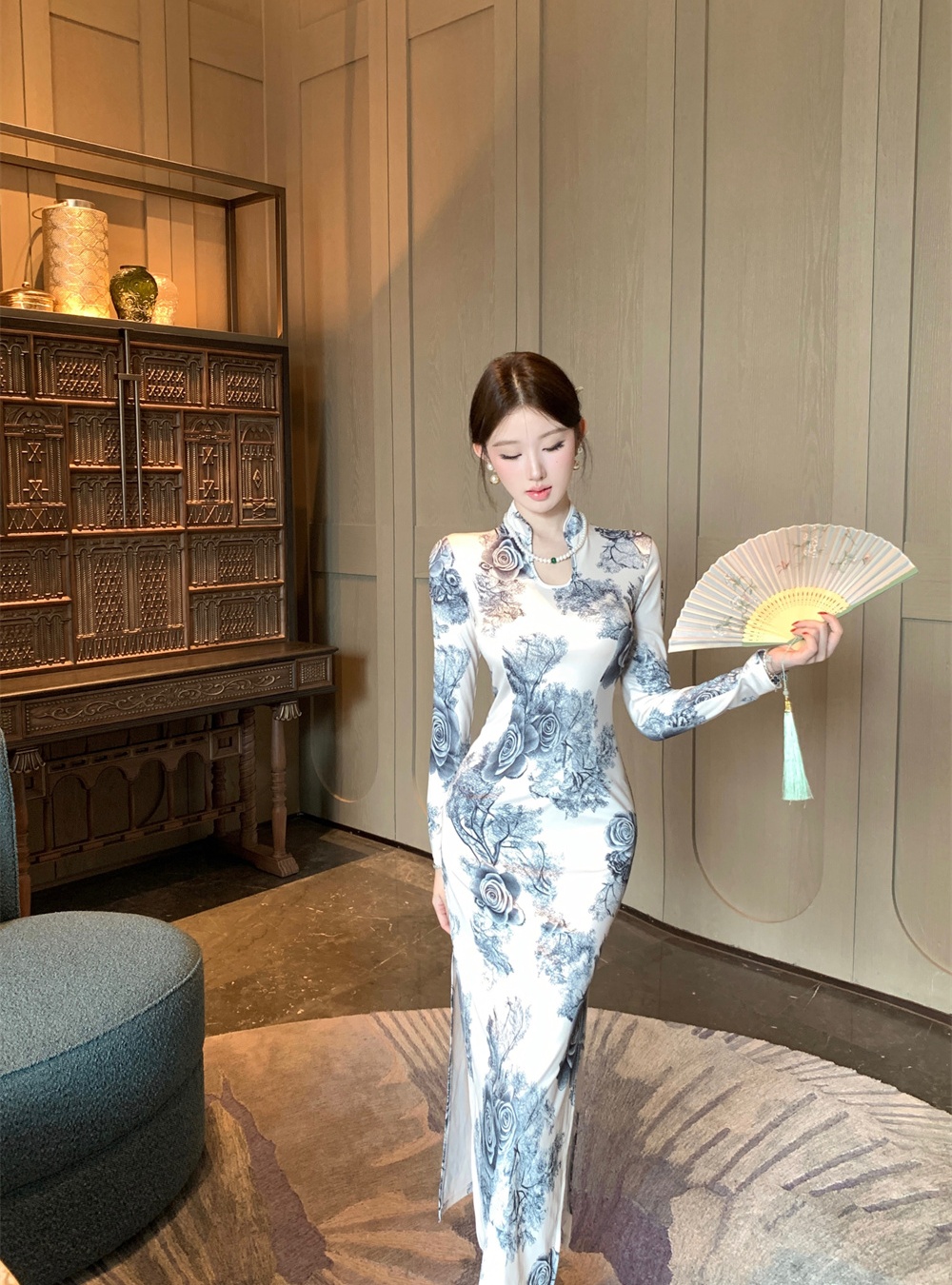 Printing slim autumn dress