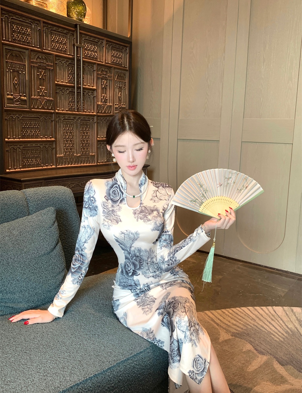 Printing slim autumn dress