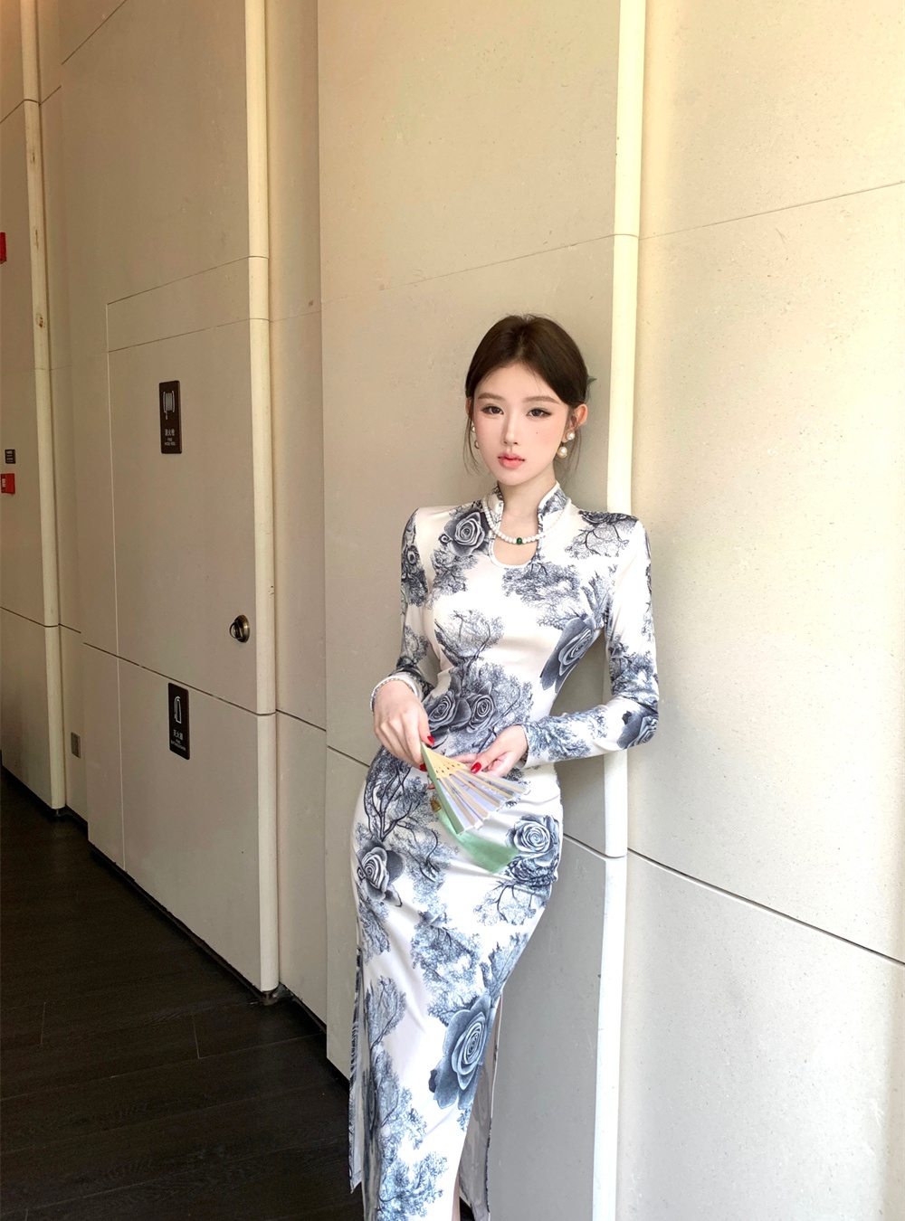 Printing slim autumn dress