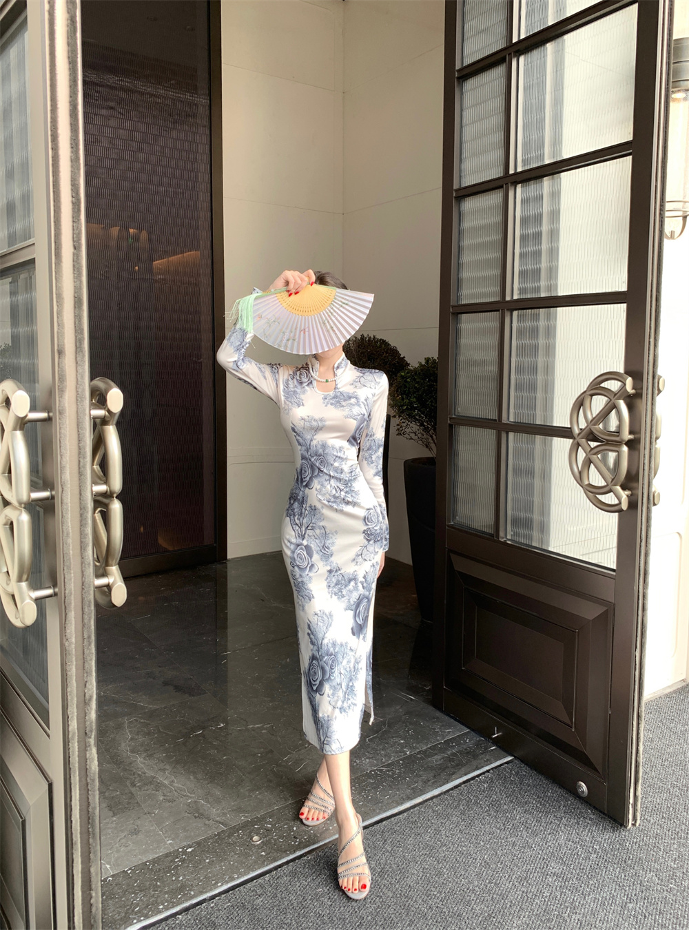 Printing slim autumn dress