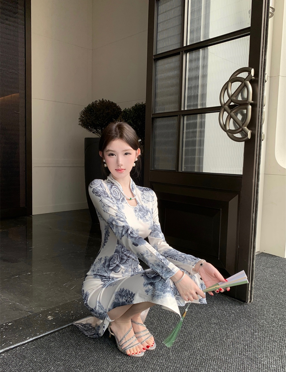 Printing slim autumn dress