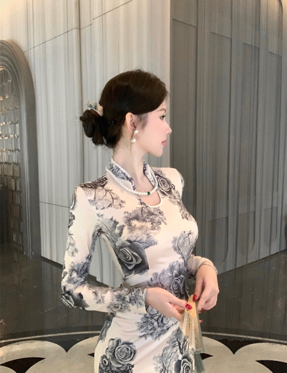 Printing slim autumn dress