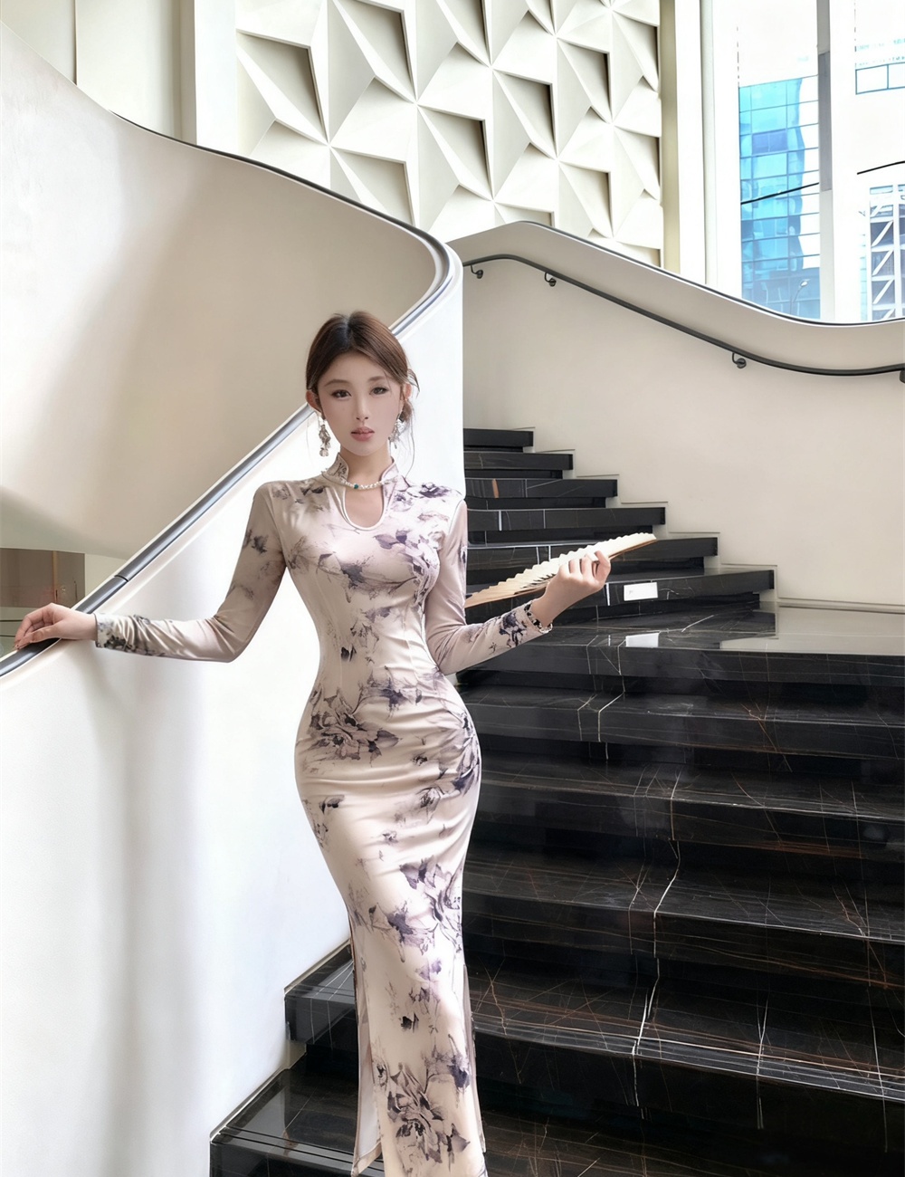 Slim autumn printing dress