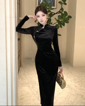 Slim autumn temperament velvet retro dress