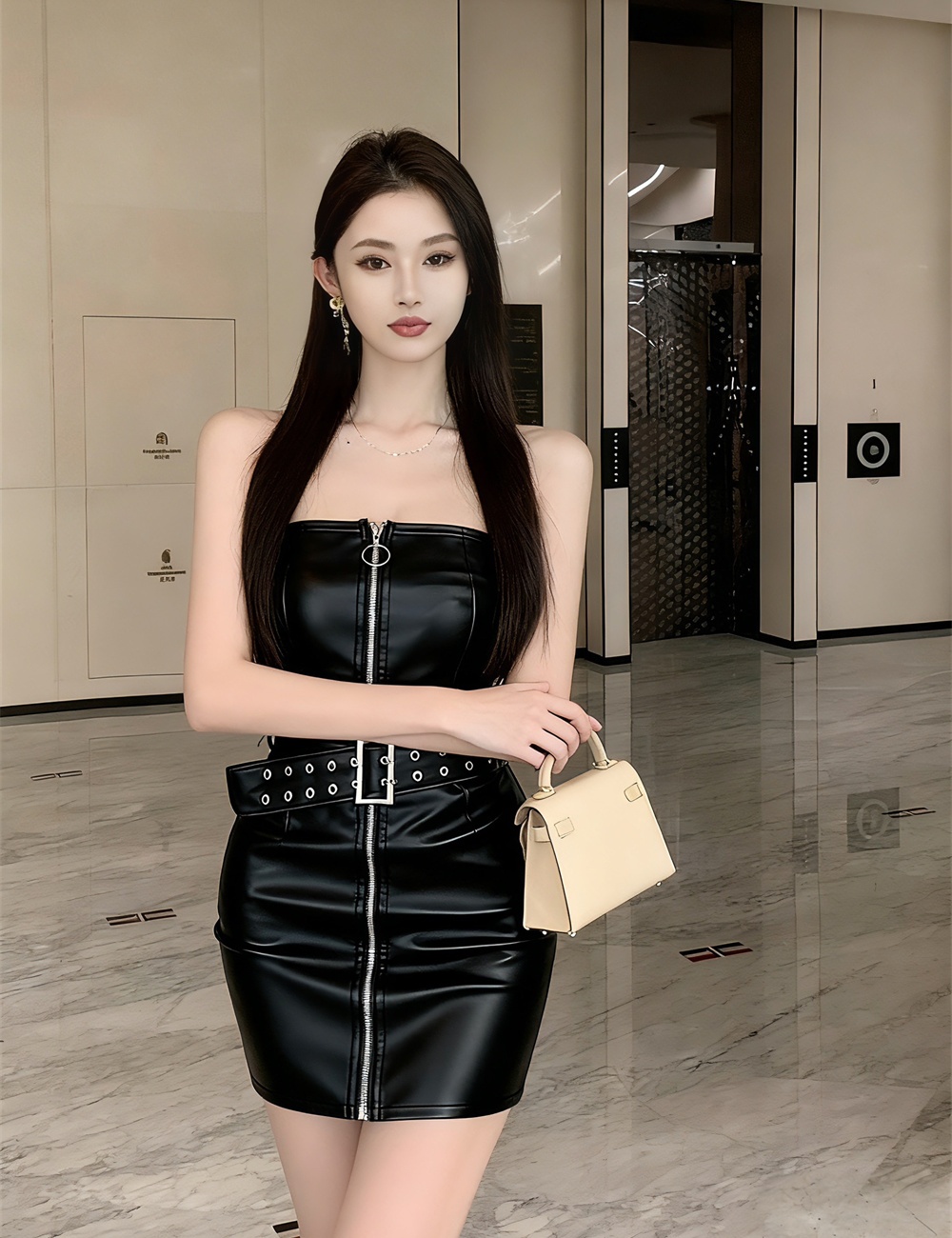 Slim fashion belt sexy package hip dress