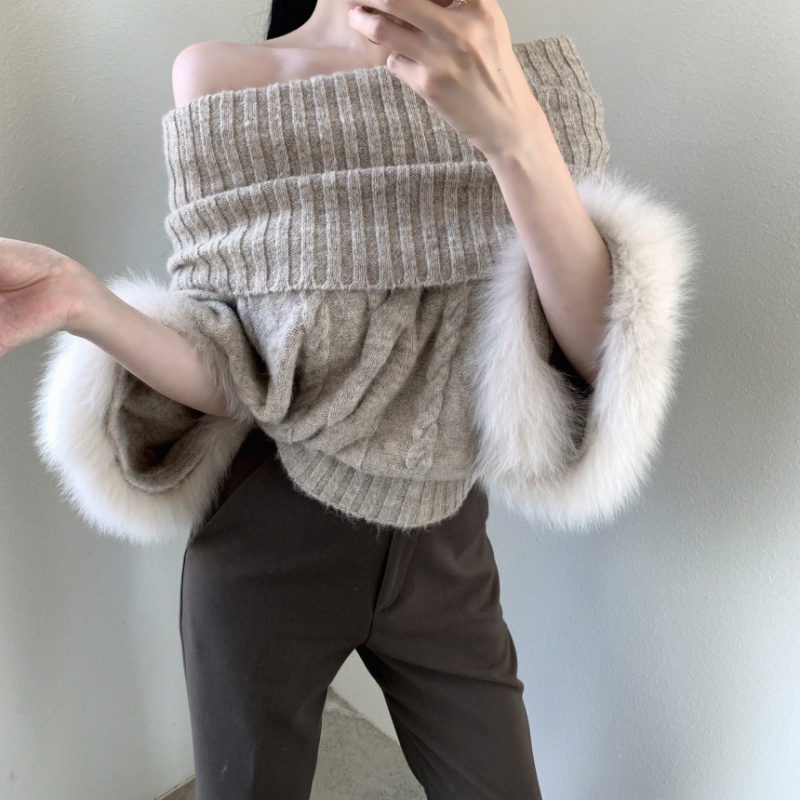 Flat shoulder bat sleeve sweater cuff cloak