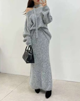 Strapless slim sweater knitted skirt 2pcs set for women