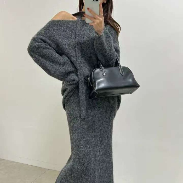 Strapless slim sweater knitted skirt 2pcs set for women