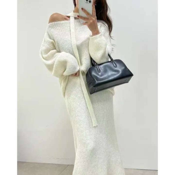 Strapless slim sweater knitted skirt 2pcs set for women