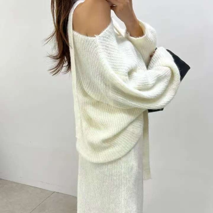 Strapless slim sweater knitted skirt 2pcs set for women
