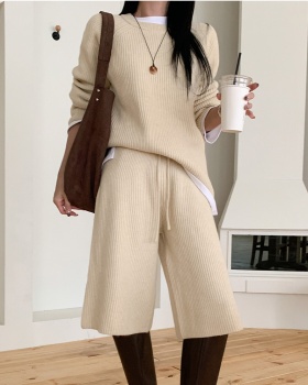 Autumn wide leg pants pullover sweater a set for women