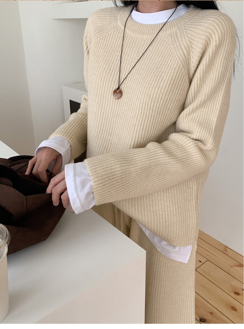 Autumn wide leg pants pullover sweater a set for women