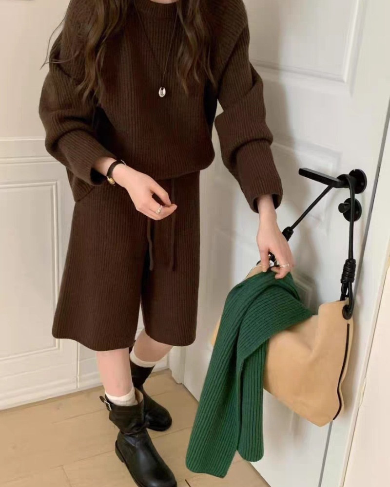 Autumn wide leg pants pullover sweater a set for women