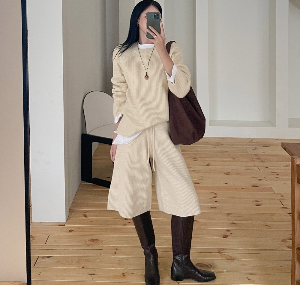 Autumn wide leg pants pullover sweater a set for women