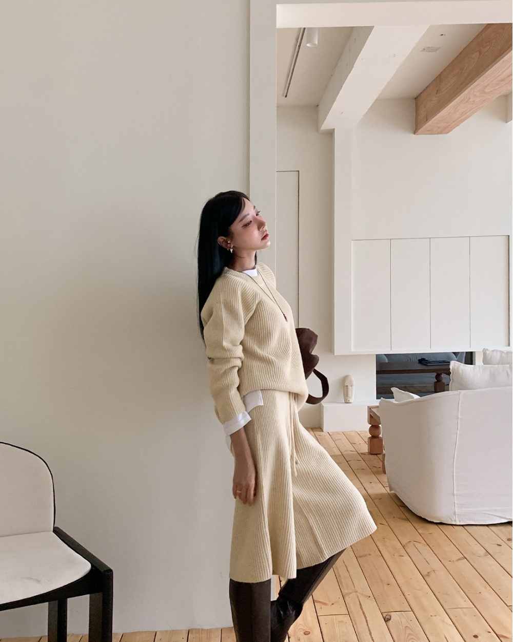 Autumn wide leg pants pullover sweater a set for women