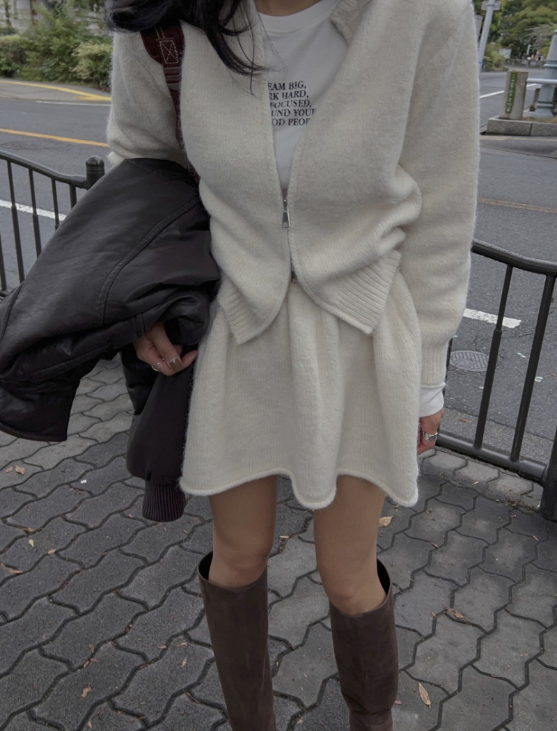 Knitted tender dress lazy temperament short skirt 2pcs set