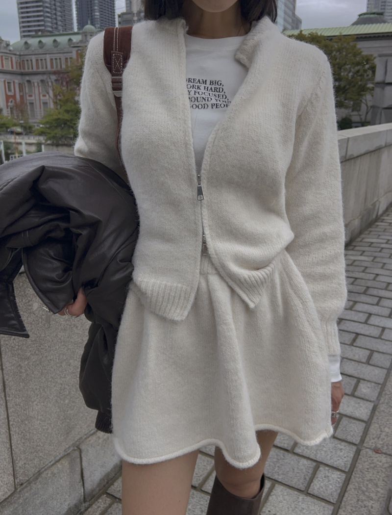 Knitted tender dress lazy temperament short skirt 2pcs set