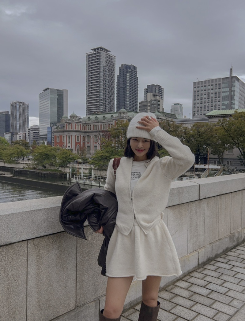 Knitted tender dress lazy temperament short skirt 2pcs set