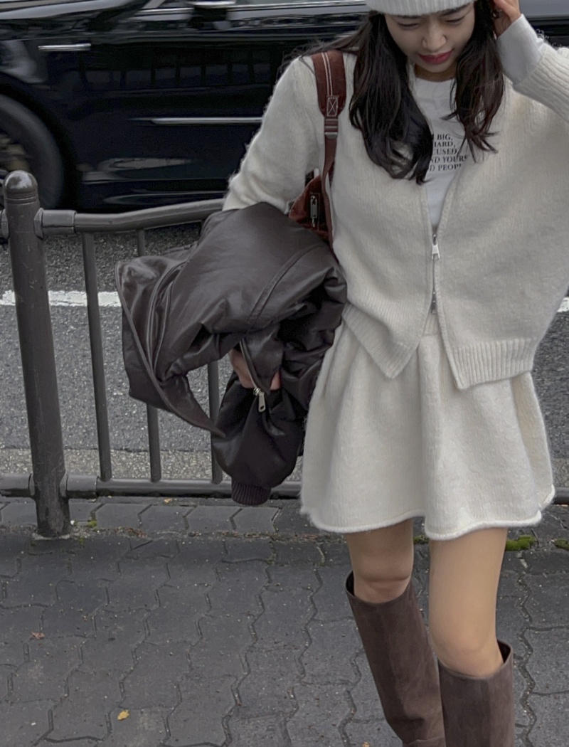 Knitted tender dress lazy temperament short skirt 2pcs set