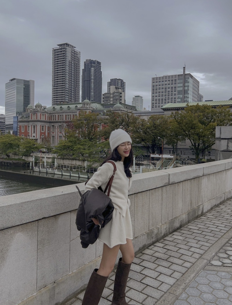 Knitted tender dress lazy temperament short skirt 2pcs set