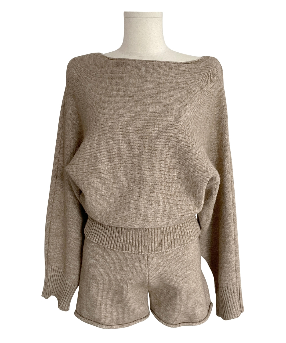 Korean style strapless horizontal collar sweater a set