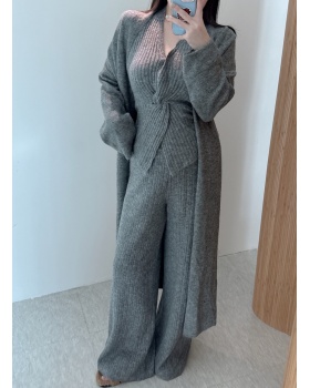 Loose knitted cardigan lazy Casual pants a set for women