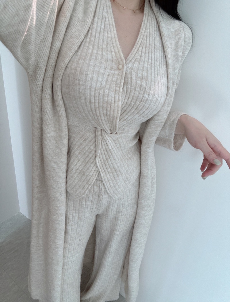 Loose knitted cardigan lazy Casual pants a set for women
