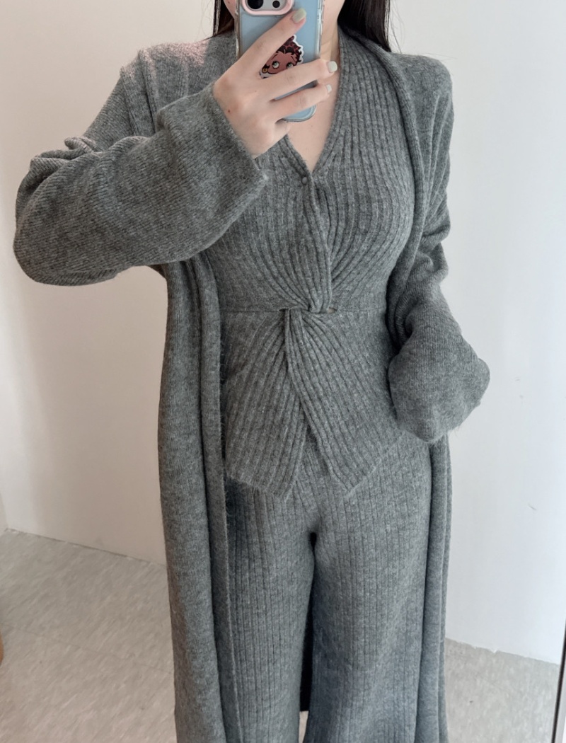Loose knitted cardigan lazy Casual pants a set for women