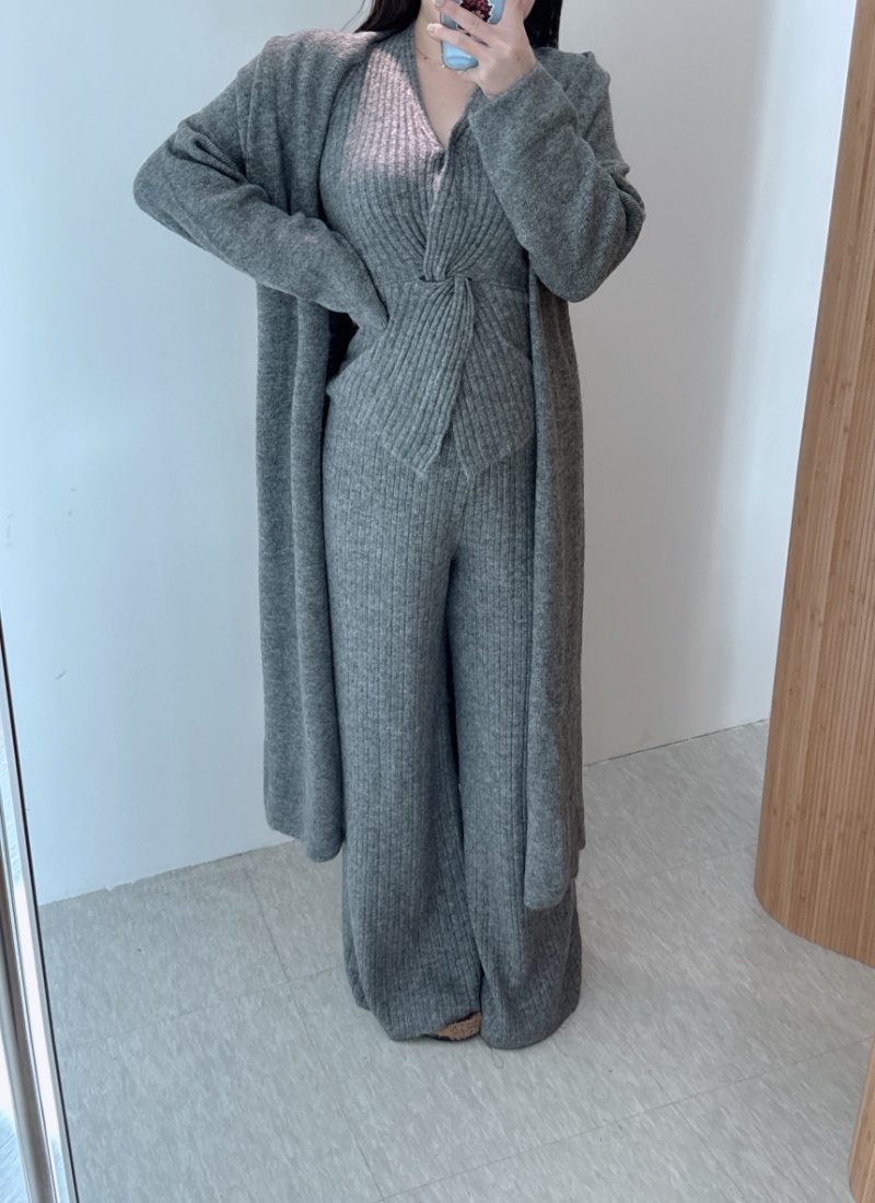 Loose knitted cardigan lazy Casual pants a set for women