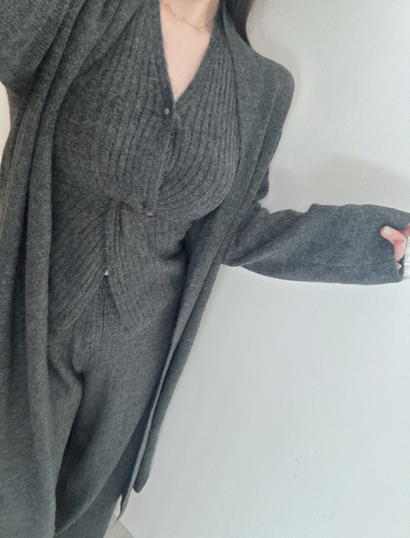 Loose knitted cardigan lazy Casual pants a set for women