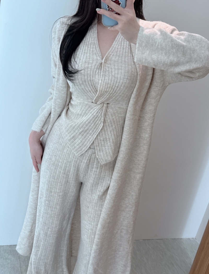Loose knitted cardigan lazy Casual pants a set for women