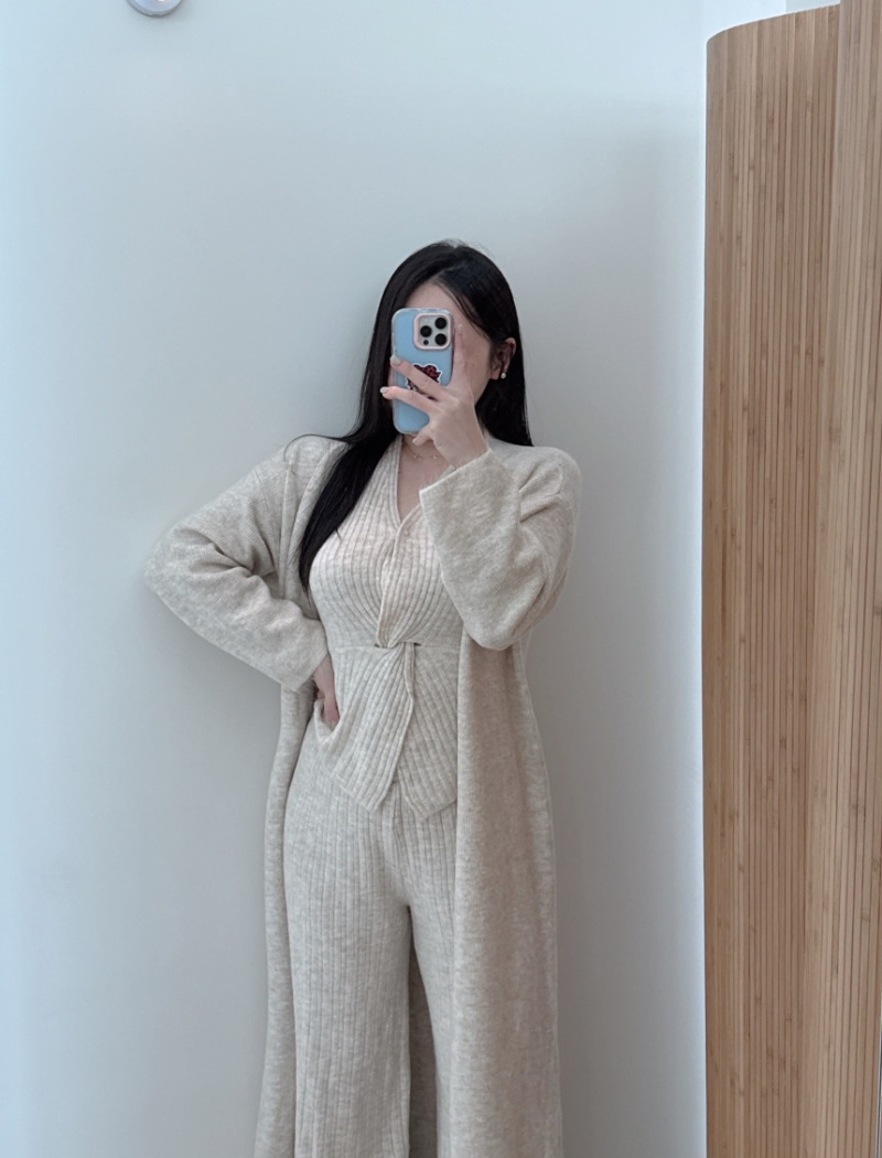 Loose knitted cardigan lazy Casual pants a set for women