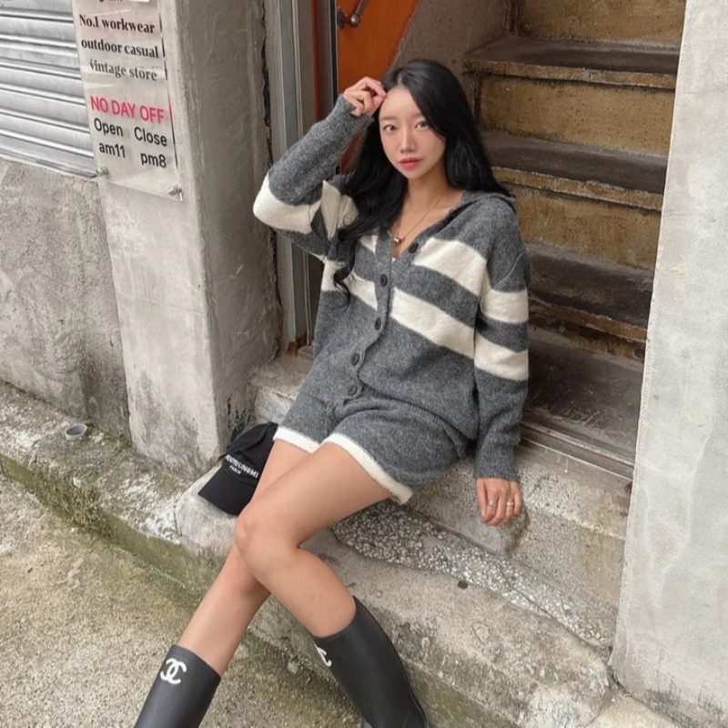 Knitted autumn and winter shorts Casual coat 2pcs set