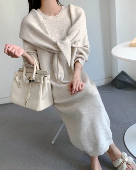 Loose knitted sweater winter dress 2pcs set for women