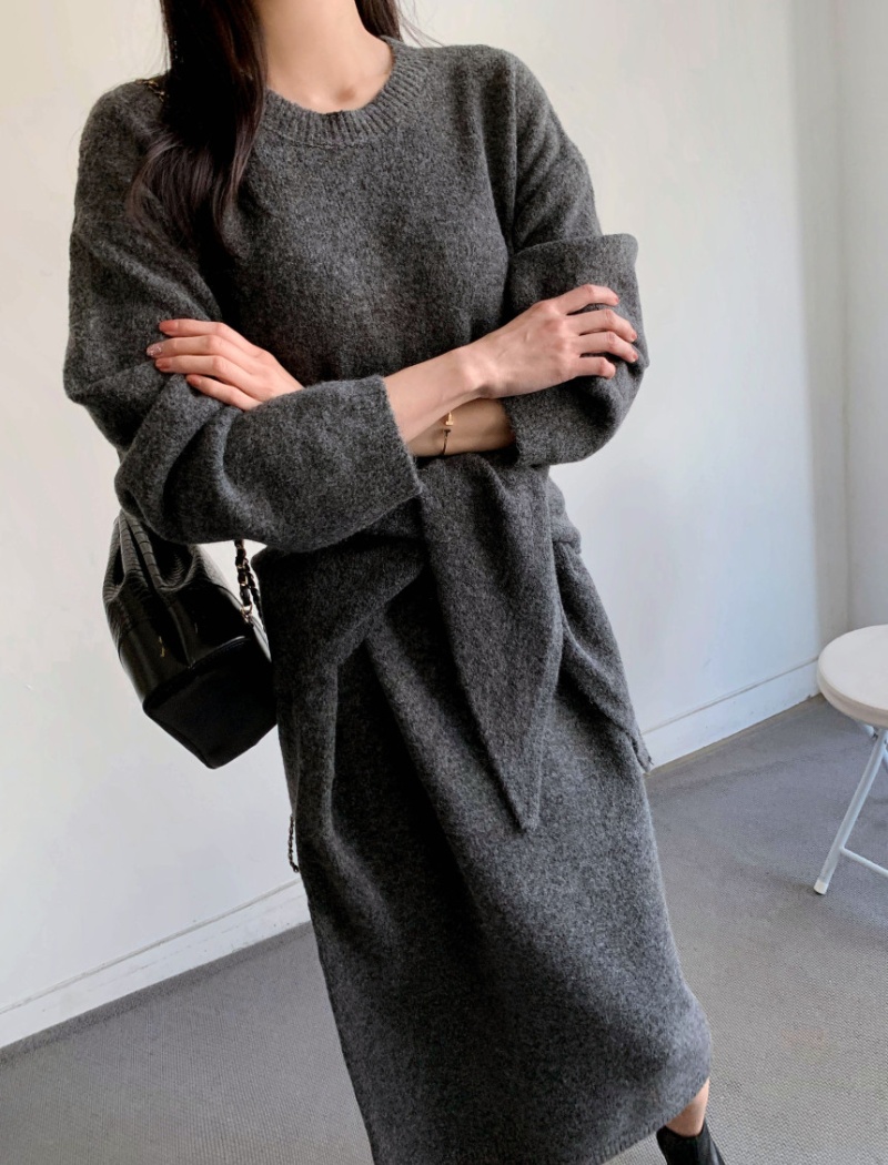 Loose knitted sweater winter dress 2pcs set for women