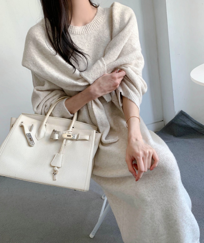 Loose knitted sweater winter dress 2pcs set for women