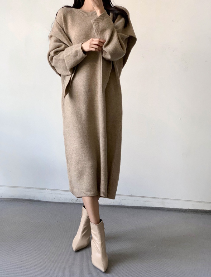 Loose knitted sweater winter dress 2pcs set for women
