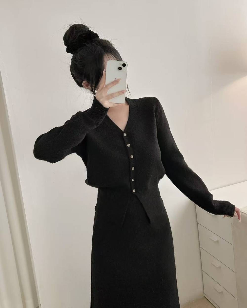 Western style all-match cardigan temperament skirt 2pcs set