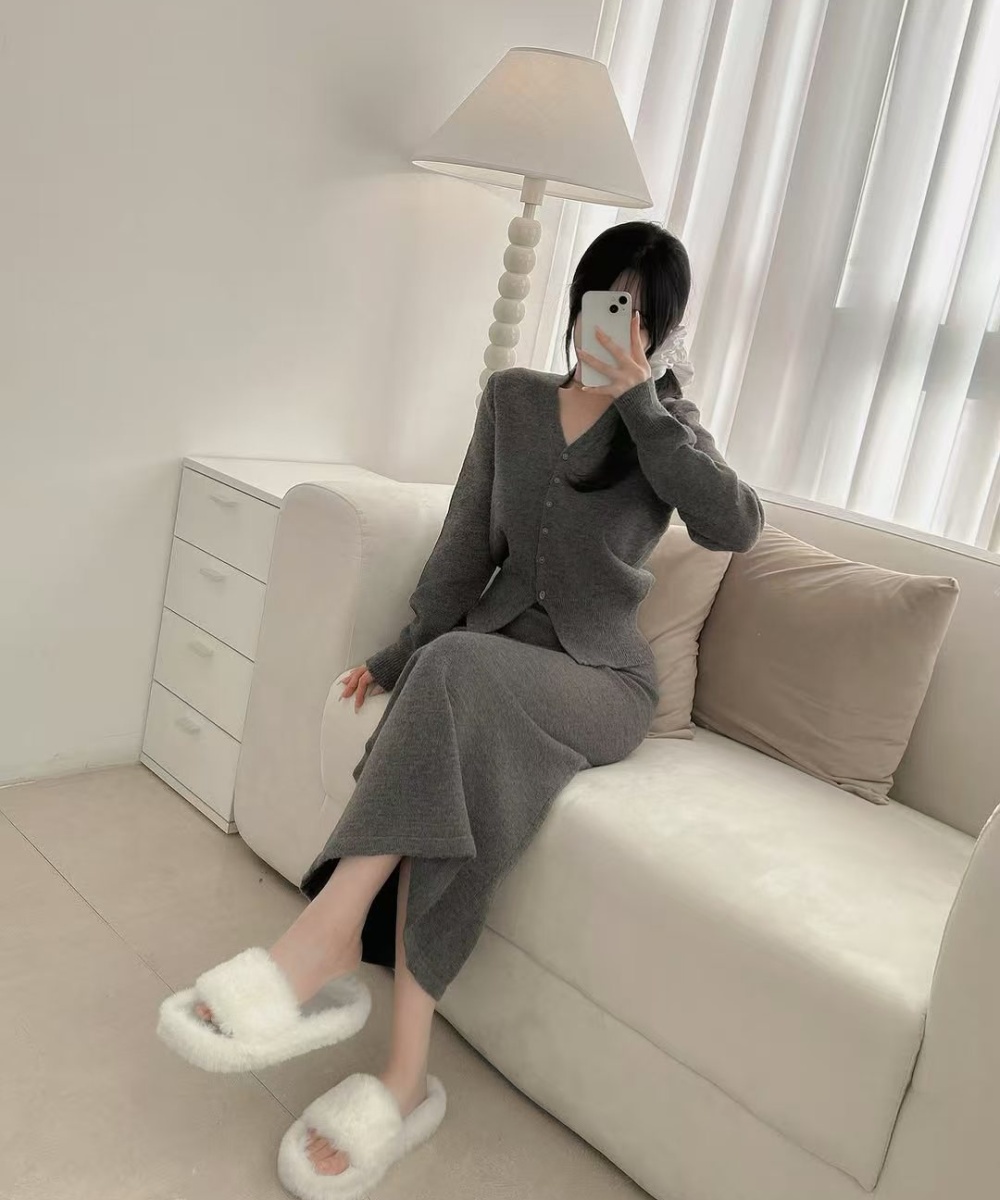 Western style all-match cardigan temperament skirt 2pcs set