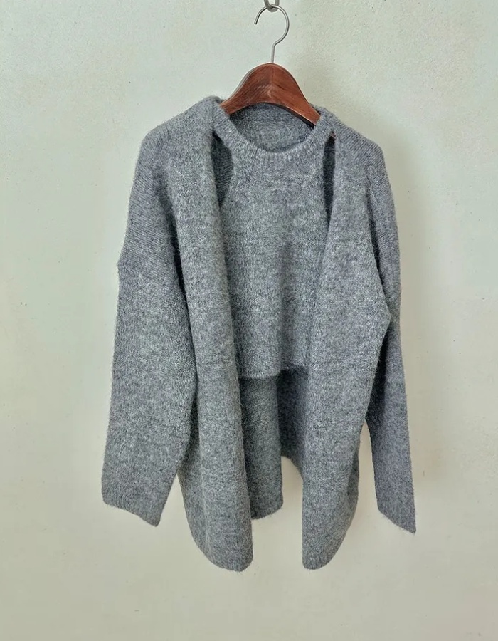 Korean style knitted sweater lazy vest 2pcs set