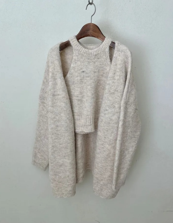 Korean style knitted sweater lazy vest 2pcs set