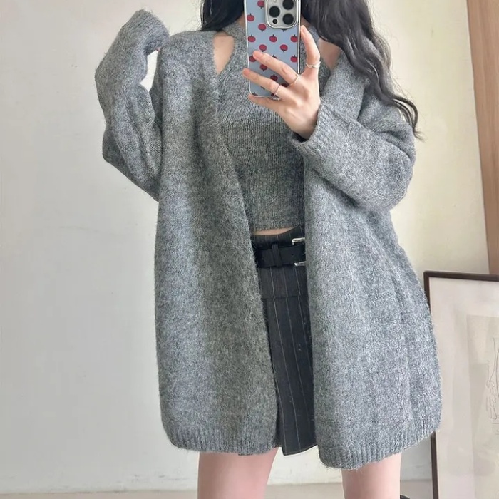 Korean style knitted sweater lazy vest 2pcs set