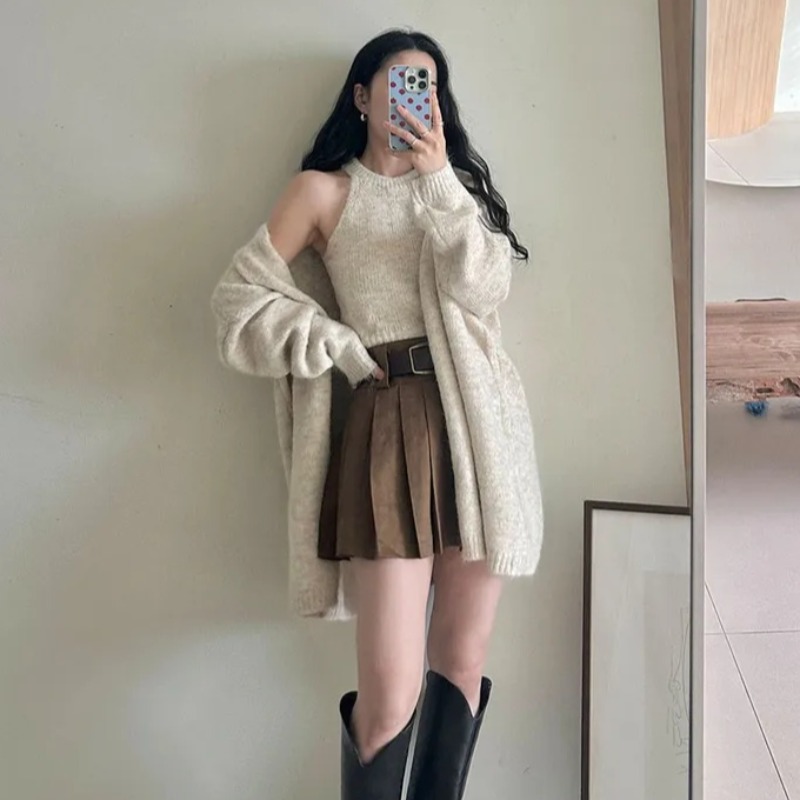 Korean style knitted sweater lazy vest 2pcs set