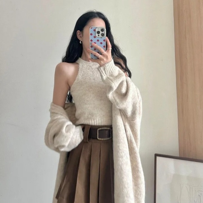 Korean style knitted sweater lazy vest 2pcs set